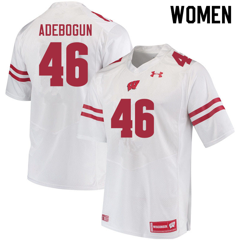 Wisconsin Badgers Women's #46 Ayo Adebogun NCAA Under Armour Authentic White College Stitched Football Jersey RR40U75VI